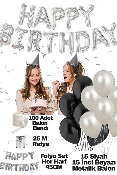 Baloncu Dede Happy Birthday Birthday Set Black White Balloon Set Women Men Girls Children Party Ornaments