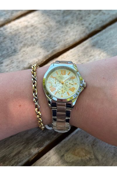 Ferrucci Rosegold and Silver Bicolor Function Steel Color Non-Change Women's Watch