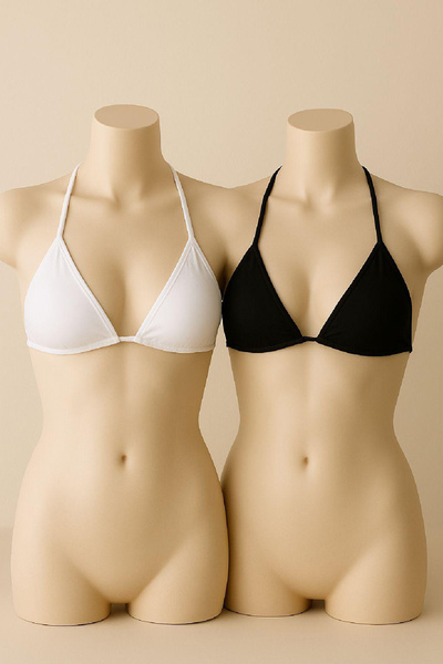 Imoda Kadın Siyah ve Beyaz Minimal Kesim Üçgen Bikini Üstü