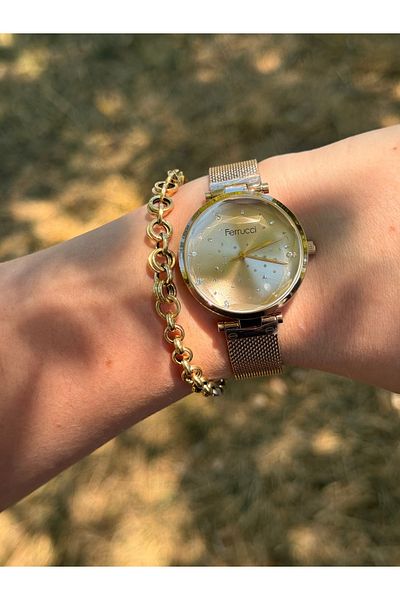 Ferrucci Rosegold Color Cutting Glass Wickle Cord Steel Color Do Not Change Women's Watch