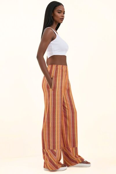 Hiccup Wide Leg Line Patterned Relaxed Cut Trousers