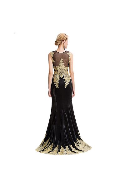 OEM Rochie de ocazie neagra cu broderie aurie