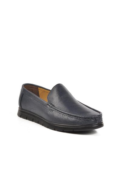 GAMZE 024 Gel Sole Navy Blue Genuine Leather Men's Casual Shoes