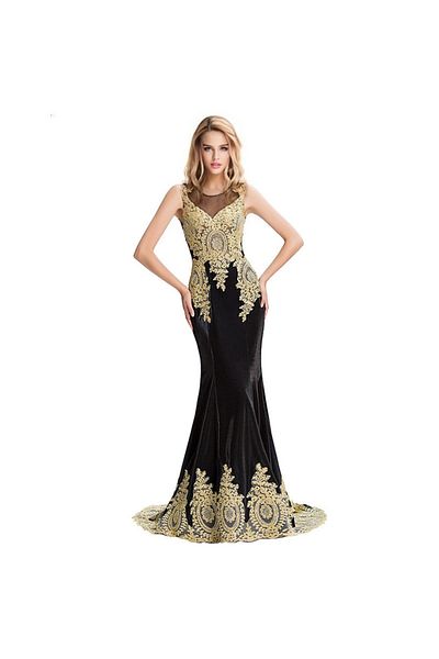 OEM Rochie de ocazie neagra cu broderie aurie