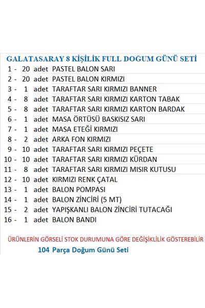 ZENVİVA Taraftar (Gs) Full Birthday Set for 8 People