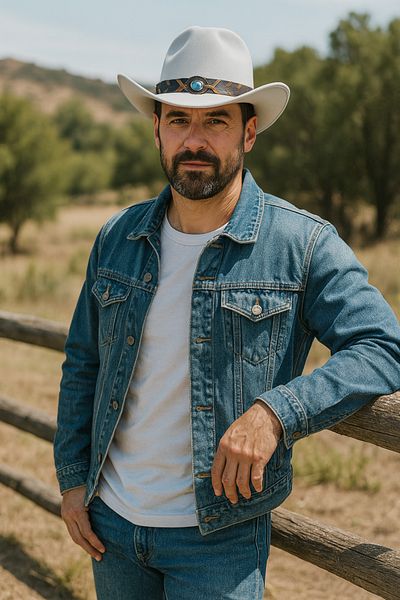 LAGRANZE Men's Stamped Cowboy Hat – Turquoise Stone and Mesh Detail