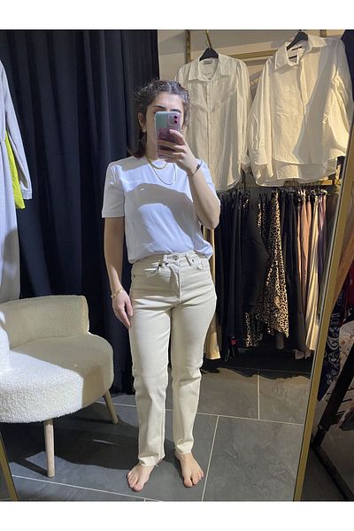 karpuzbutiks Zr Brand Model Cream Lycra Boyfit Jean-36