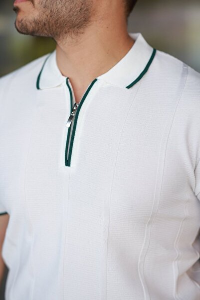 JANES Ανδρικό μπλουζάκι με κάθετο ανάγλυφο πλέγμα με φερμουάρ