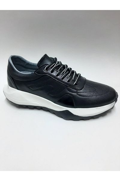 AS AYAKKABI Genuine Leather Lace up Black Color Sneaker Men's Shoes