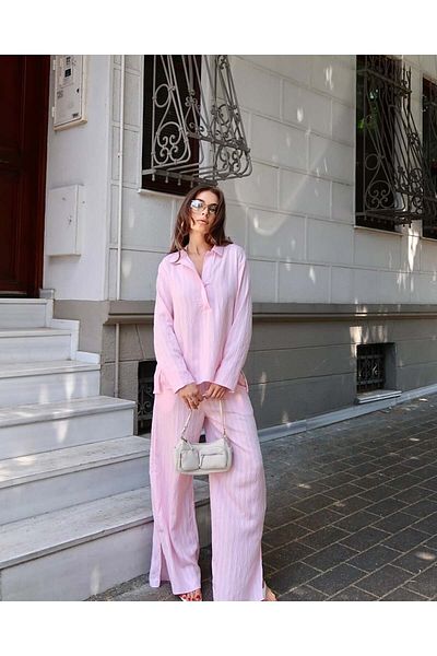 Ayinsu Self Striped Shirt Pants Set