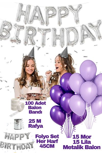 Baloncu Dede Happy Birthday Birthday Set Purple Lilac Balloon Set Women Men Girls Children Party Ornaments
