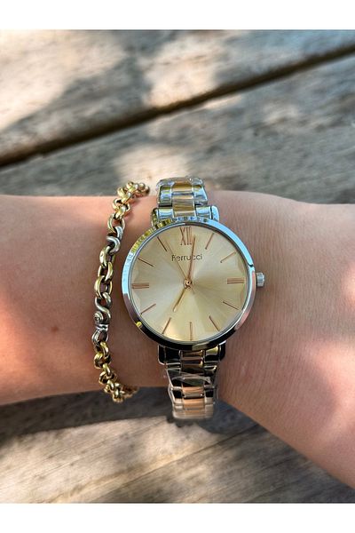 Ferrucci Rosegold and Silver Two Color Simple Stylish Cutting Glass Steel Does Not Change Color Women's Watch