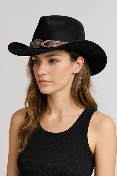 LAGRANZE Women's Turquoise Stone Stamped Cowboy Hat with Knitted Band