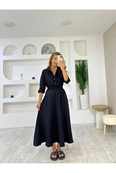 JANES Women's Linen Fabric Shirt and Skirt Double Suit