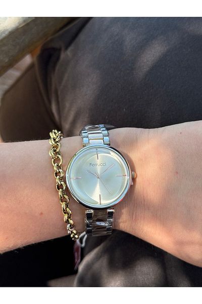 Ferrucci Rosegold and Silver Two Color Simple Stylish Brand Model Steel Color Do Not Change Women's Watch