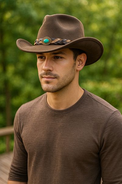 LAGRANZE Men's Stamped Cowboy Hat – Turquoise Stone and Mesh Detail