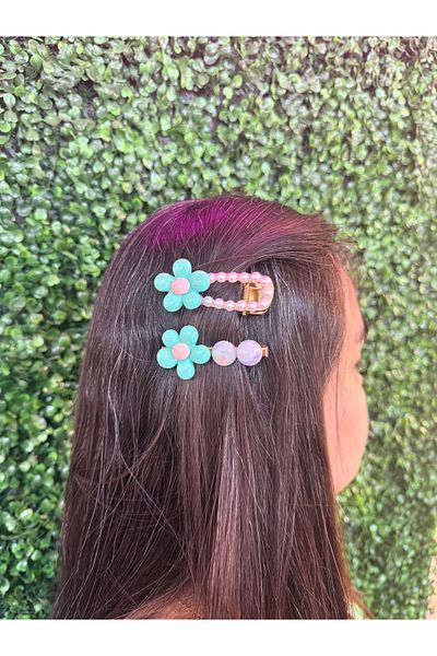 PONÇİK ACCESSORİES Pearl Colored Floral 2-Piece Clamp Side Buckle