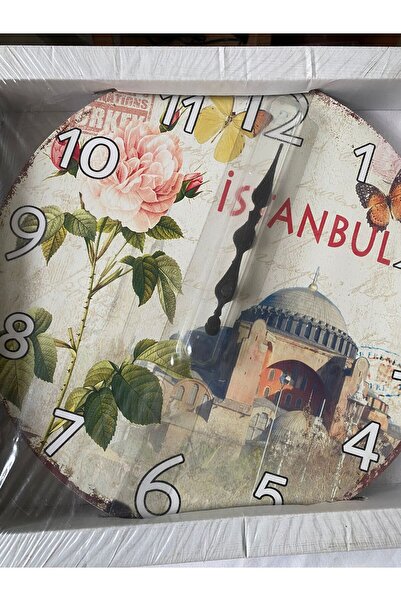 ŞİMŞEK KIRTASİYE BİJUTERİ İSTANBUL GÖRSELLİ AHŞAP DUVAR SAATİ