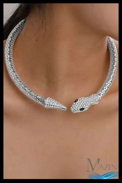 MAZEN Stone Detailed Snake Figured Choker Necklace |   Sparkling Special Design |   Women's Accessories |   Supplementary Product