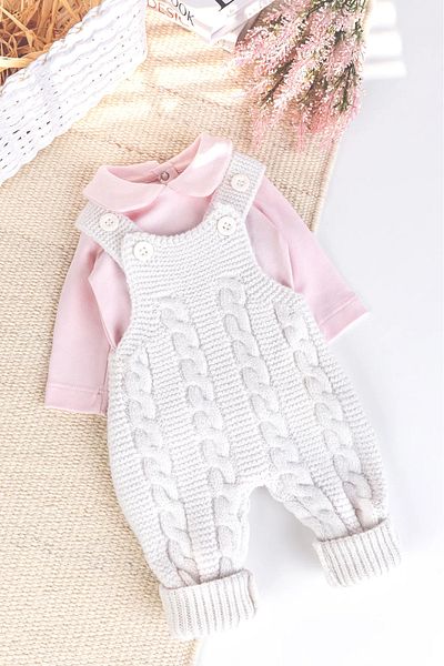 Babymod Knitwear Winter 2-Piece Baby Girl Salopet Jumpsuit Set