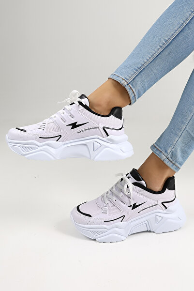 Encool Pantofi albi pentru femei, pantofi casual, cu talpă înaltă elegantă - ...