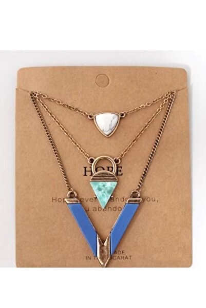 Chiccy Geometric Pattern Paste Natural Stone Antique Necklace