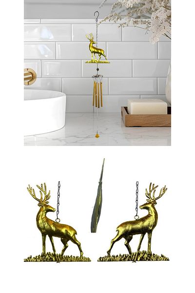 Wolawood Reindeer Themed Wind Chime Earthquake Bell Feng Shui Metal Glass Material Gift Home Garden Balcony Ornament