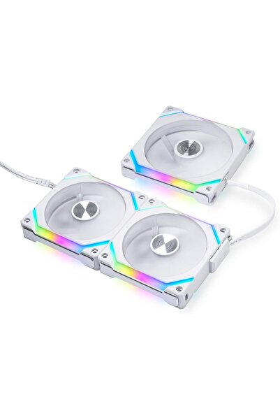 Lian Li مجموعة ثلاثية بيضاء من UNI Fan SL120 V2 RGB مع وحدة تحكم - UF-SL120V2-3W (V2)