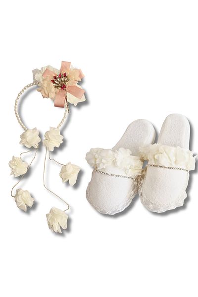 pegu baby collection Maternity Crystal Stone Design Slippers and Chain Earrings Model Crown Set with Pearls, Bride