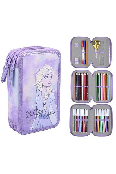 Frozen School Pencil Case with Accessories, 43 Pieces, Lilac