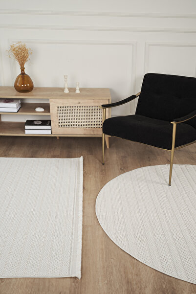 Livset Yumuşak Bukleli Krem Oeko-tex Sertifikalı Yuvarlak Oturma Odası Salon Mutfak Balkon Çocuk Halısı