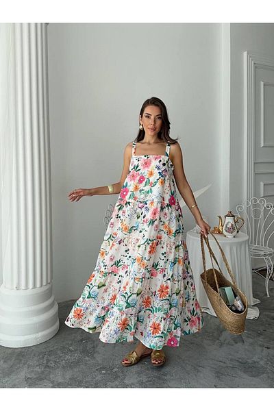 Ayinsu Floral Pattern Square Neck Long Dress