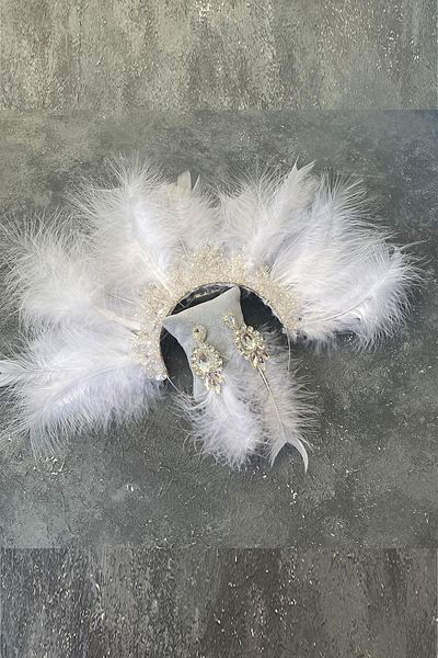Hayalperest boncuk Coroană și cercei de mireasă Maya Feather Crystal Beaded Henna