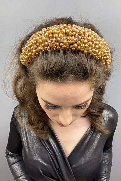 Hayalperest boncuk Leal Curved Crystal and Pearl Bridal Hair Accessory