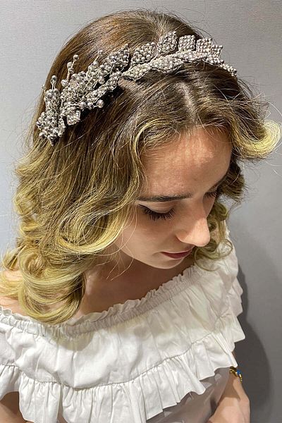 Hayalperest boncuk Accesoriu pentru păr și turban cu mărgele model frunze gri închis