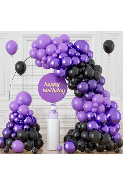 ZENVİVA 10 Pastel Purple, 10 Metallic Purple, 10 Pastel Black Balloons