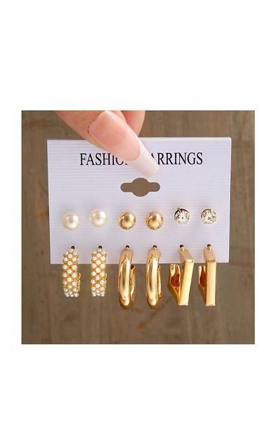 Chiccy Pearl and Ring 12 Piece Earring Set