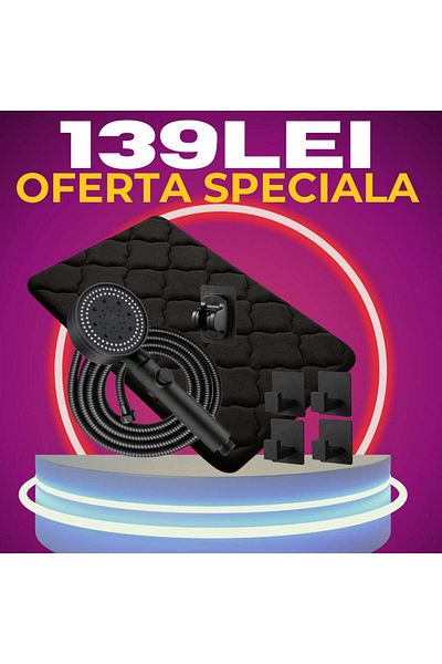 divendi-ro Cap de duș, 4 x suporturi pentru prosoape și covoraș de baie, negru