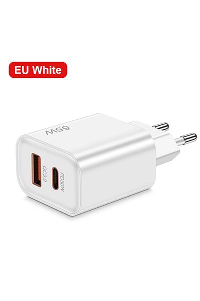 Choice EU White 55W USB Charger Type C Fast Charging For iPhone Samsung Xiaomi Huawei USB C Mobile Phone Ch