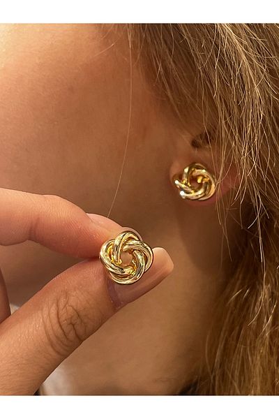 Accessories Hey Golden Yellow Twist Detailed Tiny Daily Use Women's Earrings