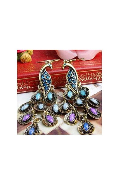Chiccy Peacock Detail Stone Antique Earrings