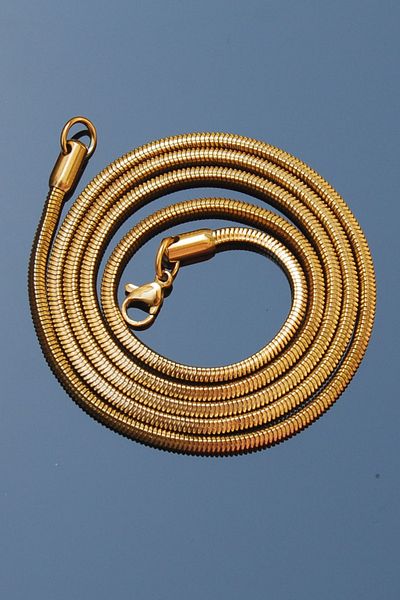 Rua Jewelry Steel Italian Cube Snake Necklace 2 mm Gold Color |   Non-Blackening, Unisex, 2 Years Warranty