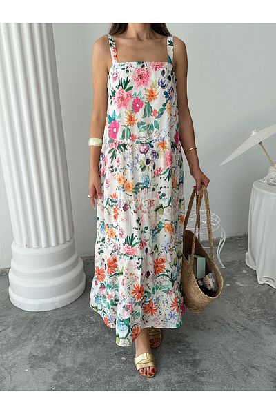 Ayinsu Floral Pattern Square Neck Long Dress