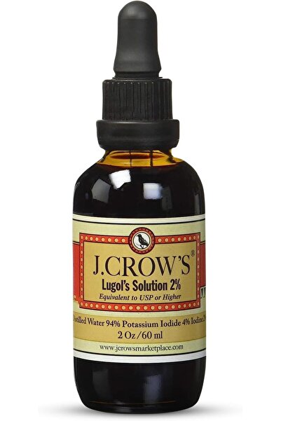 J. CROW'S محلول لوغول لليود 2% من جيه.كراو، 2 أونصة (زجاجة واحدة) - سائل يوديد البوتاسيوم الممتاز، يدعم