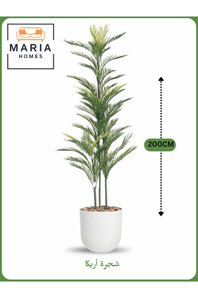 MARIA HOMES Artificial Areca Palm Tree 200 cm – Tall Decorative Indoor Plant with White Pot