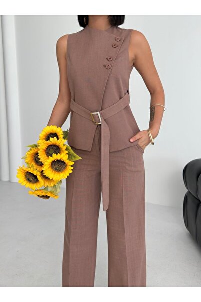 JANES Tina Asymmetrical Linen Vest Pants Set