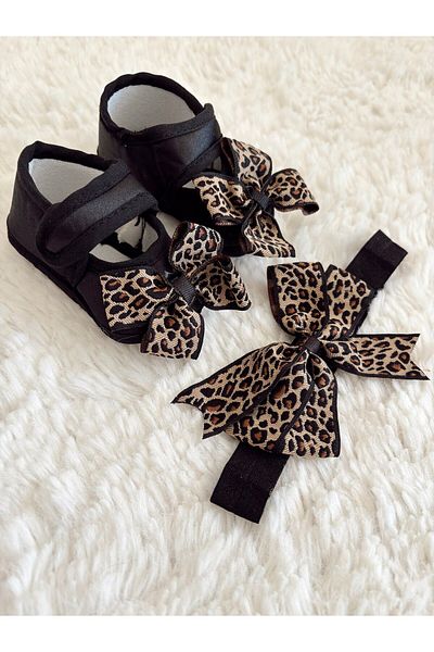 UmBaby Baby Girl Leopard Patterned Booties Girl Ecru Newborn Mevlüt Daily Booties