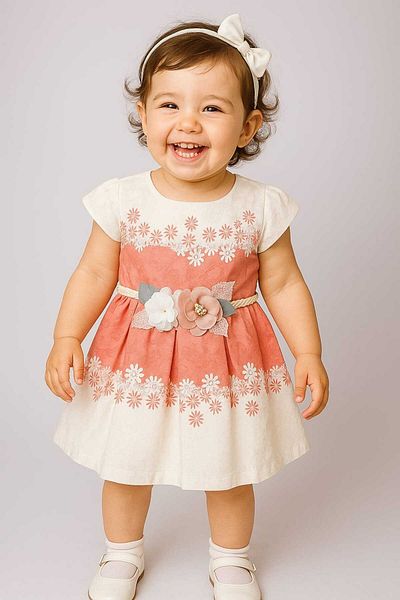 GAMZEAKKUŞ Floral Patterned, Floral Belted Evening Dress for Girls