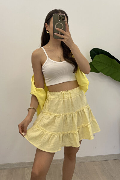 Nazline Fusta mini din muselina cu talie elastica pentru dama