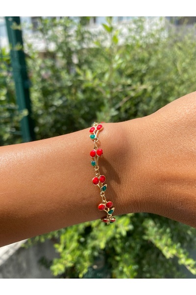 Stoneday Gold Detailed Lacquer Coated Red Cherry Bracelet
